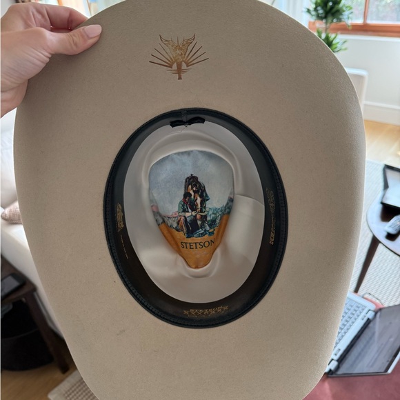 Kemo Sabe Stetson Cowboy Hat with Bandana, Turquoise Pin, and Feather - Picture 7 of 8